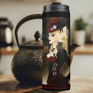 Elegant Lady Steampunk Victorian Red Clockwork Thermal Tumbler