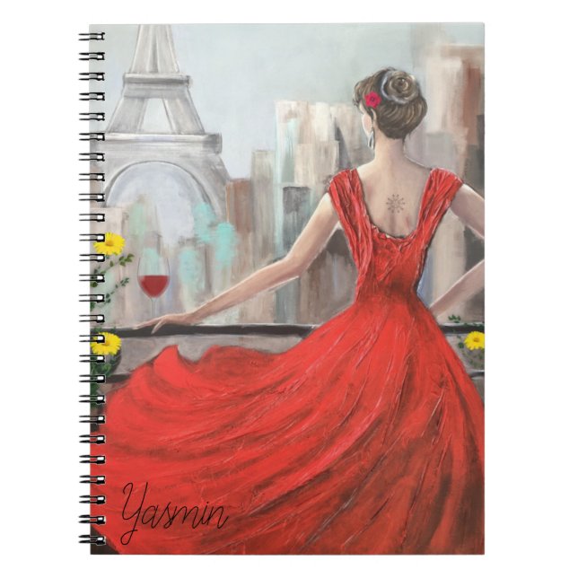 Elegant Lady Vintage Custom Name Notebook (Front)