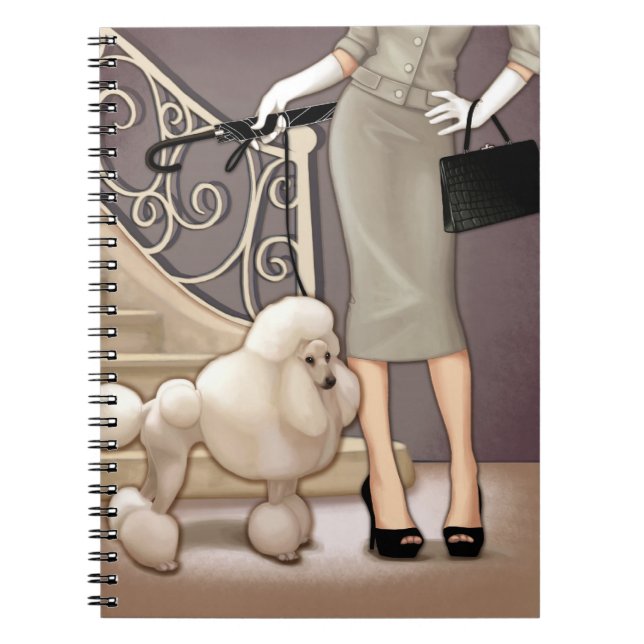 Elegant lady walking her poodle notebook (Front)