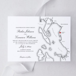 Elegant Lairmont Manor Bellingham Map Wedding Invitation