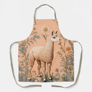 Elegant Lama and Daisy Flowers On Peach Apron