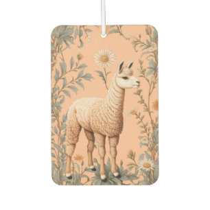 Elegant Lama and Daisy Flowers On Peach Car Air Freshener