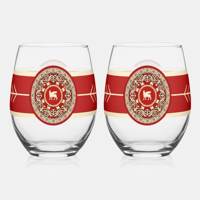 Elegant Lamassu Drinkware Set Stemless Wine Glass (Front)