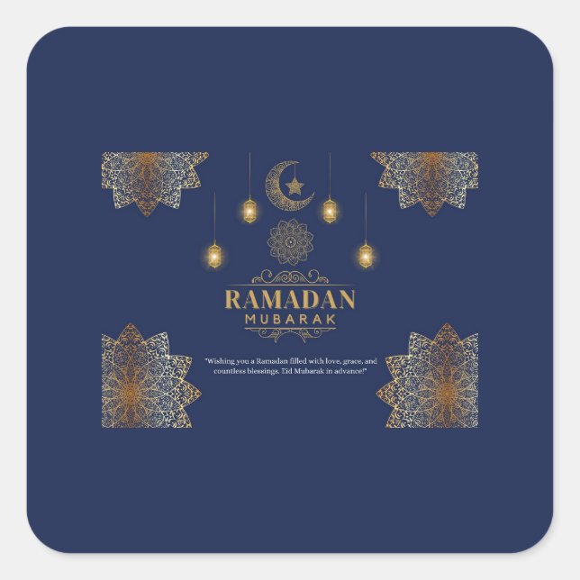 Elegant Lantern Glow Ramadan Greeting  Square Sticker (Front)
