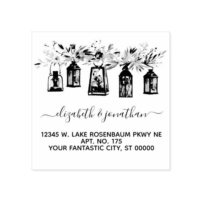 Elegant Lanterns Floral Wedding Return Address Rubber Stamp (Imprint)