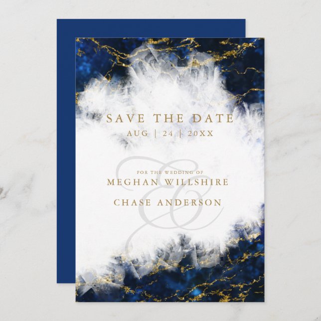 Elegant Lapis Lazuli Crystal Geode Invitation (Front/Back)