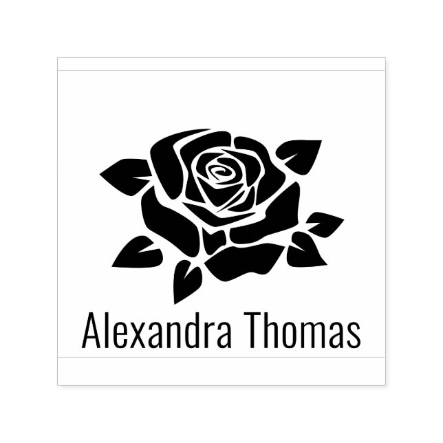 Elegant Large Floral Rose Blossom Name Monogram Self-inking Stamp (Design)