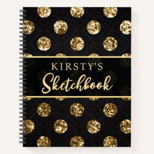 Elegant Large Gold Glitter Polka Dots Sketchbook Notebook