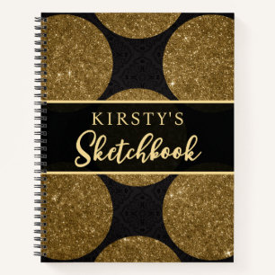 Elegant Large Gold Glitter Polka Dots Sketchbook Notebook