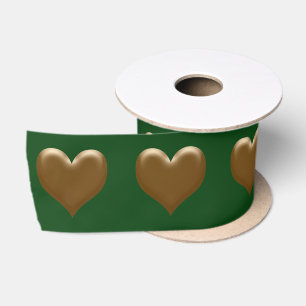 Elegant Large Heart of Gold Brushed Gold Green Satin Ribbon