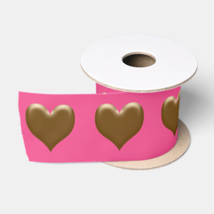 Elegant Large Heart of Gold Brushed Gold Pink Satin Ribbon