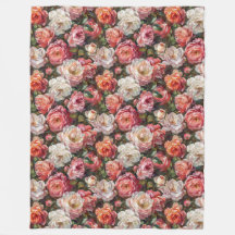 Elegant Large Rose Blooms Fleece Blanket