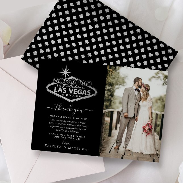 Elegant Las Vegas Destination Wedding Photo Thank You Card (Creator Uploaded)
