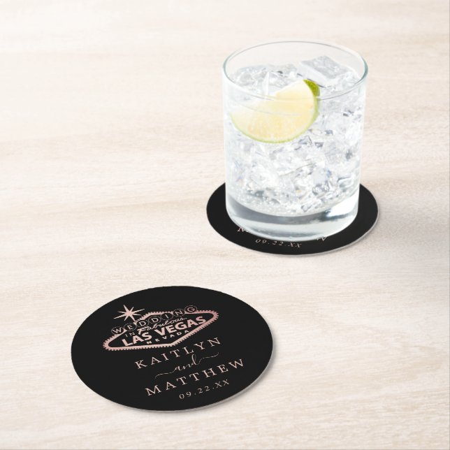 Elegant Las Vegas Destination Wedding Round Paper Coaster (Insitu)
