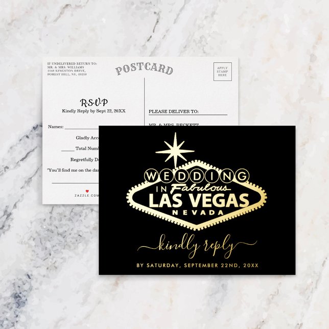 Elegant Las Vegas Destination Wedding RSVP Real Foil Invitation Postcard (Creator Uploaded)
