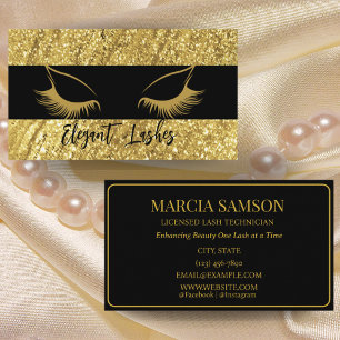 Elegant Lash Artist Business Card Gold & Black 