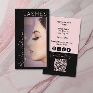 Elegant Lash Artist Photo QR Social Icons Business Card