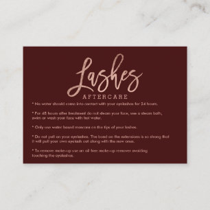 Elegant lashes aftercare rose gold burgundy business card