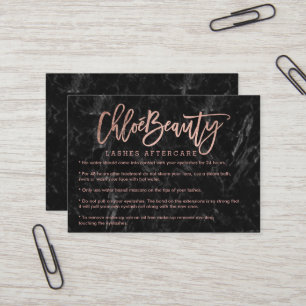 Elegant lashes Logo faux rose gold black marble Business Card