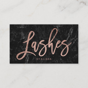 Elegant lashes script faux rose gold black marble business card