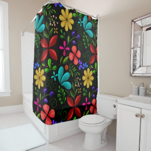 Elegant Latin American Folk Floral Black Shower Curtain
