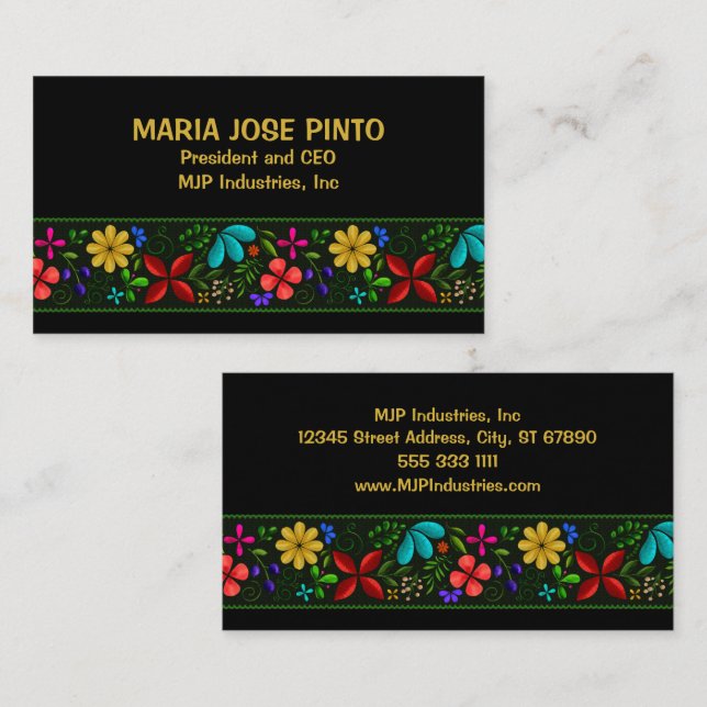 Elegant Latin American Folk Floral Employee Business Card (Front/Back)