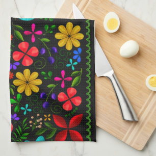 Elegant Latin American Folk Floral  Tea Towel