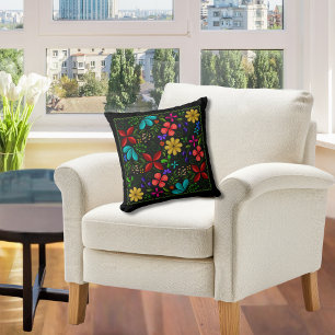 Elegant Latin American Folk Floral Throw Pillow