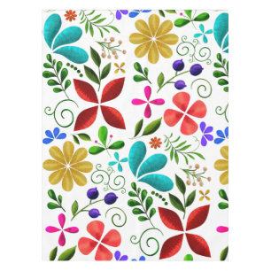 Elegant Latin American Folk Floral White Tablecloth