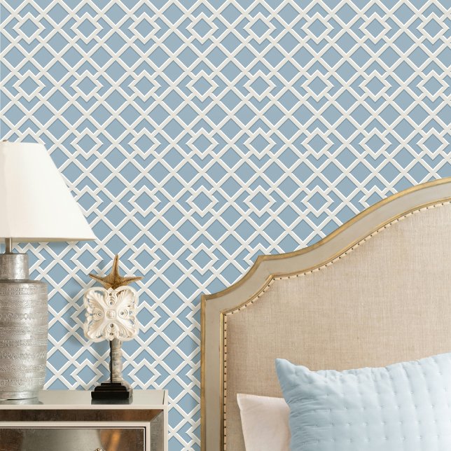 Elegant Lattice Geometric Pattern Blue Off-white Wallpaper (Creator Uploaded)
