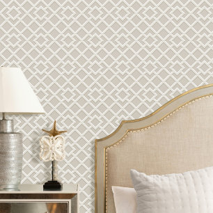 Elegant Lattice Geometric Pattern Greige Beige Wallpaper