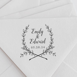 Elegant Laurel Couple Names Wedding Save the Date Rubber Stamp