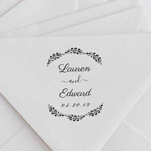 Elegant Laurel Couple Names Wedding Save the Date Self-inking Stamp