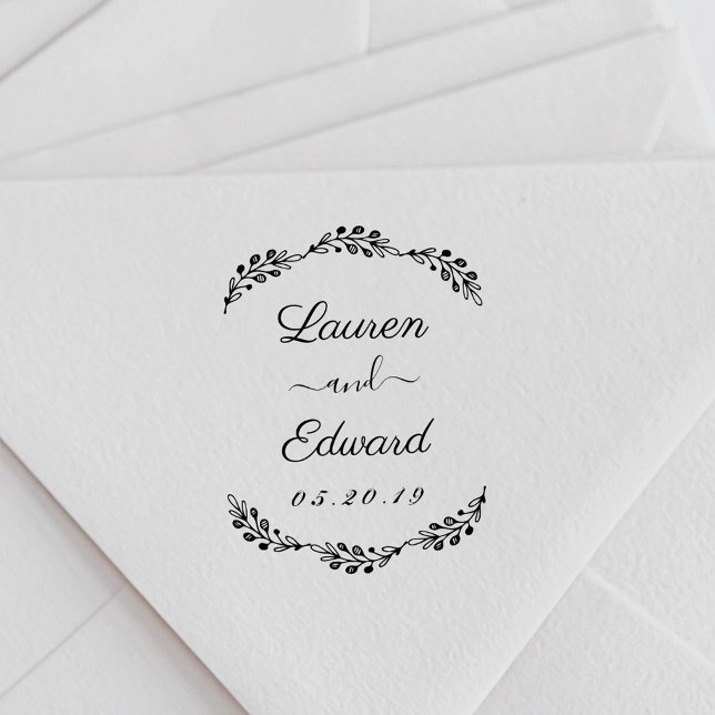 Elegant Laurel Couple Names Wedding Save the Date Self-inking Stamp (Creator Uploaded)