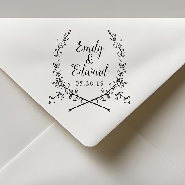 Elegant Laurel Couple Names Wedding Save the Date Self-inking Stamp (Creator Uploaded)