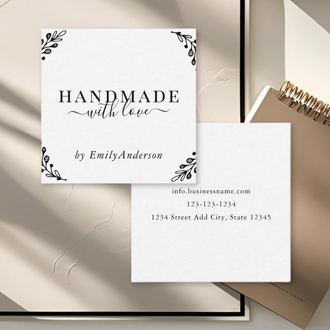 Elegant Laurel Handmade with Love Business Product Square Business Card (Creator Uploaded)
