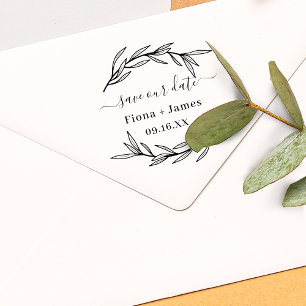 Elegant Laurel Leaf Save The Date Self-inking Stamp