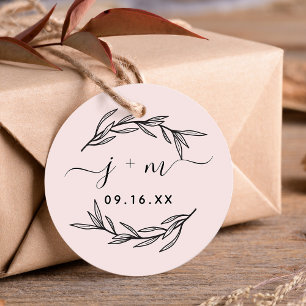 Elegant Laurel Leaves Script Initials Wedding Favour Tags