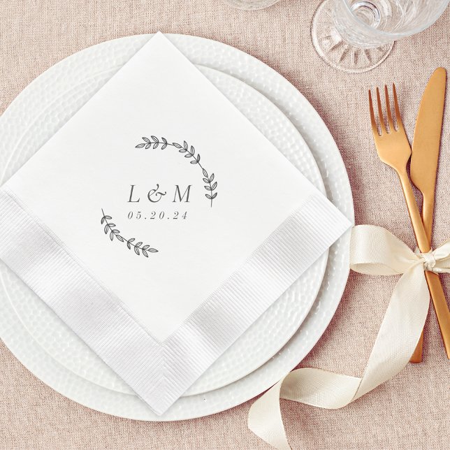 Elegant Laurel Wreath Custom Monogram Wedding Napkin (Creator Uploaded)