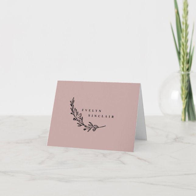 Elegant Laurel Wreath Dusty Pink Black Folded Thank You Card (Front)