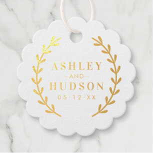 Elegant Laurel Wreath Gold Monogram Wedding Favour Tags