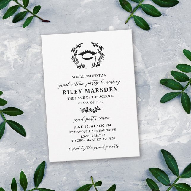 Elegant Laurel Wreath Graduation Party Invitation (Creator Uploaded)