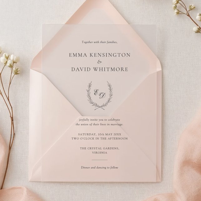 Elegant Laurel Wreath Minimalist Wedding Acrylic Invitations (Creator Uploaded)