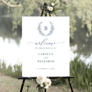 Elegant Laurel Wreath Monogram Crest Welcome Sign