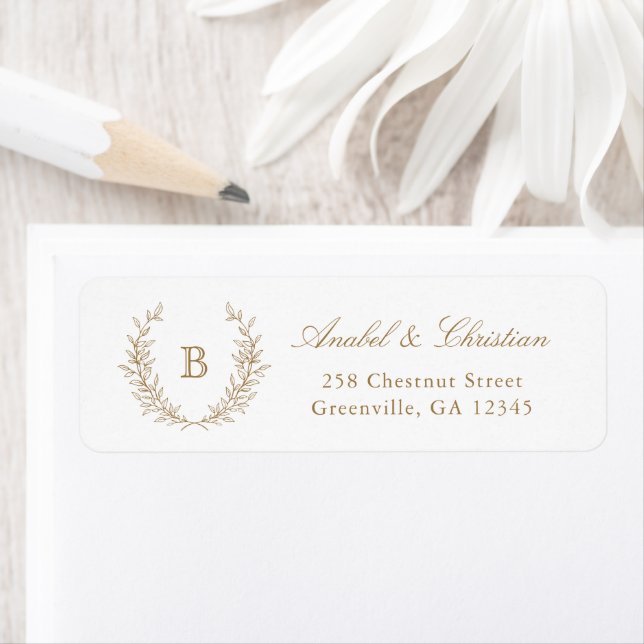 Elegant Laurel Wreath Monogram Return Address Return Address Label (Insitu)