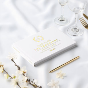 Elegant Laurel Wreath Monogram Typography Wedding Guest Book