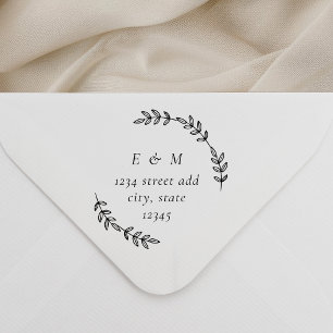 Elegant Laurel Wreath Monogram Wedding Address Self-inking Stamp