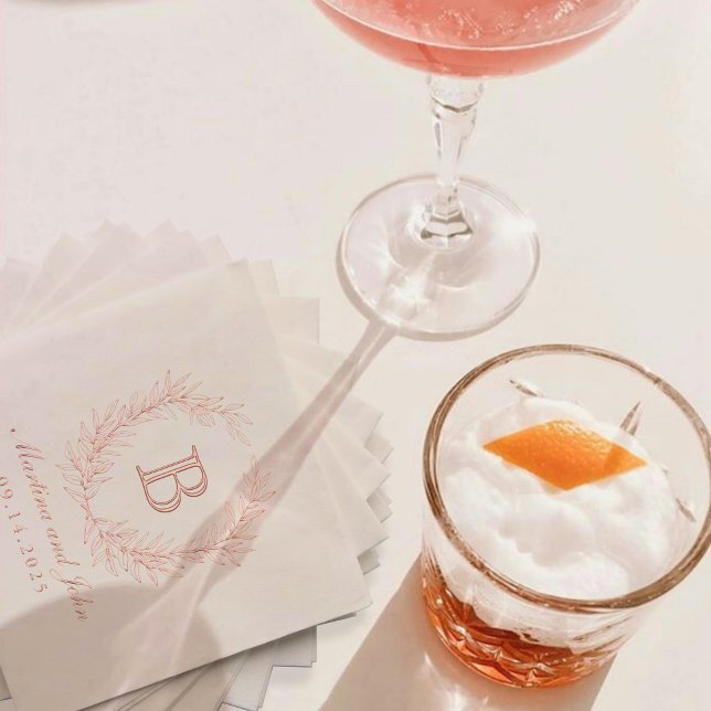 Elegant Laurel Wreath Monogram Wedding Foil Napkins (Creator Uploaded)