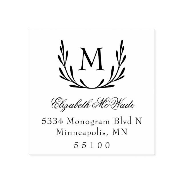 Elegant Laurel Wreath Return Address Rubber Stamp (Imprint)