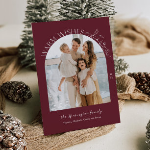 Elegant Laurels Arch Photo Holiday Card Burgundy